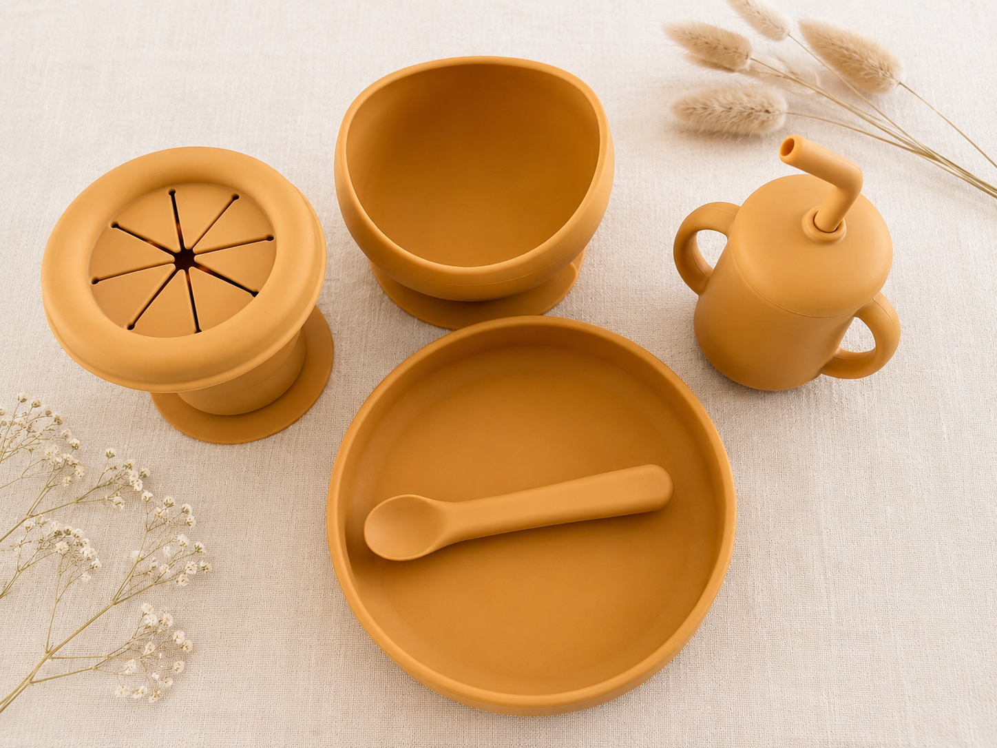 Assiette et cuillère en silicone - Moutarde