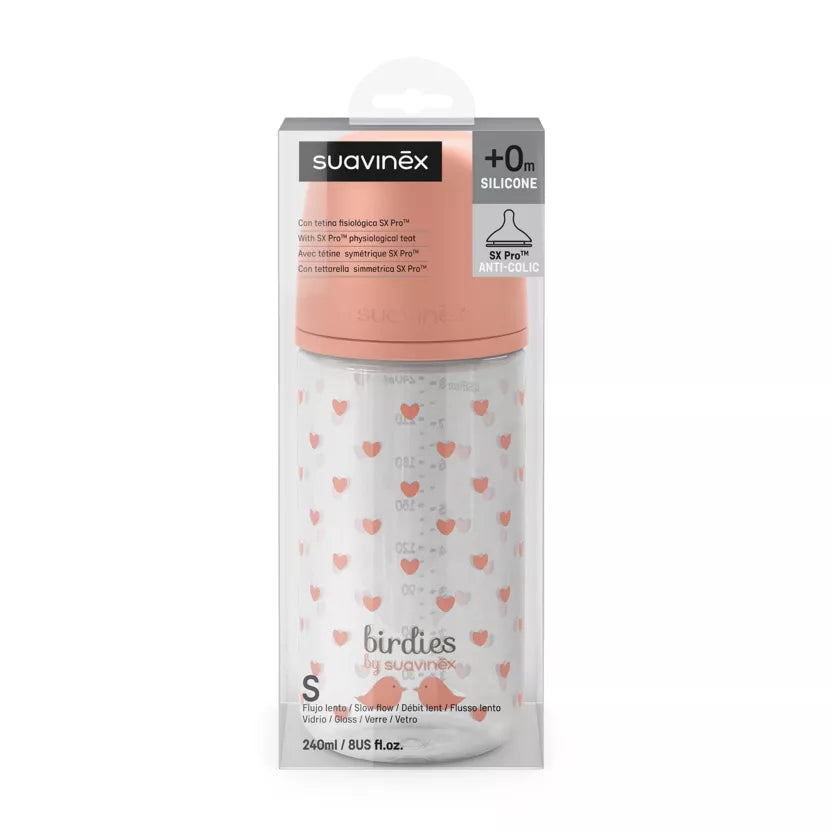 Biberon Suavinex en verre 240ml tétine SX Pro S - Birdies