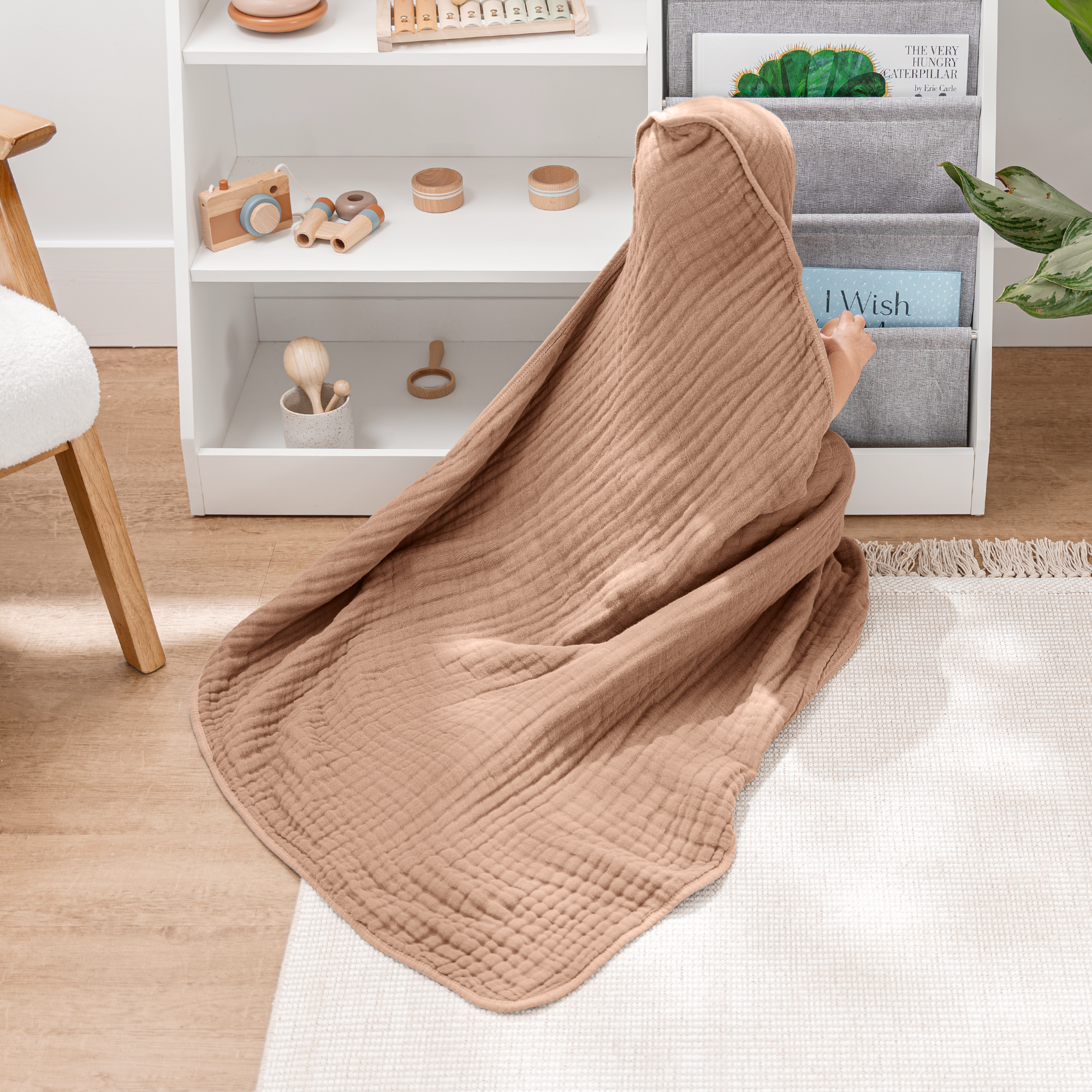 Serviettes de bain bébé à capuche en mousseline de coton x2 – Douceur naturelle