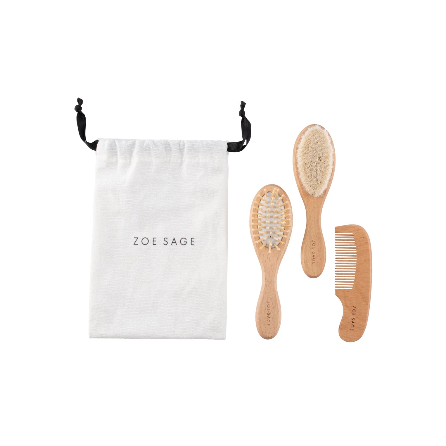 Ensemble brosses et peigne bébé en bois naturel – 3 pièces ultra douces
