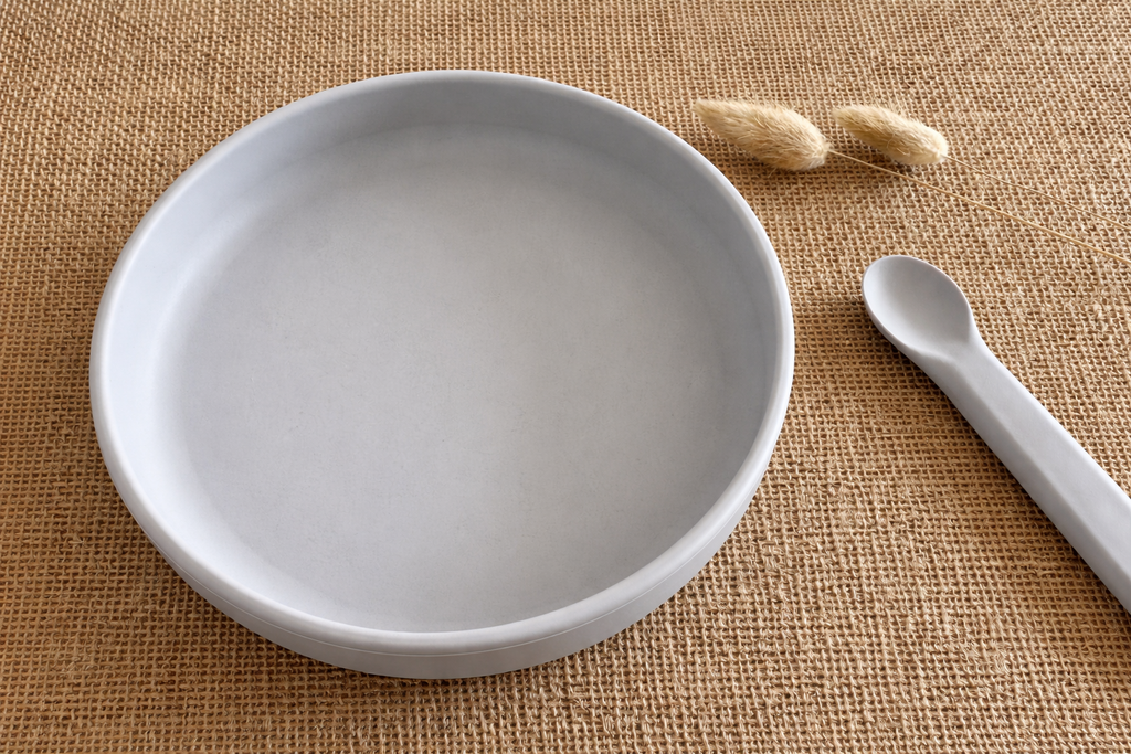 Assiette et cuillère en silicone – Gris