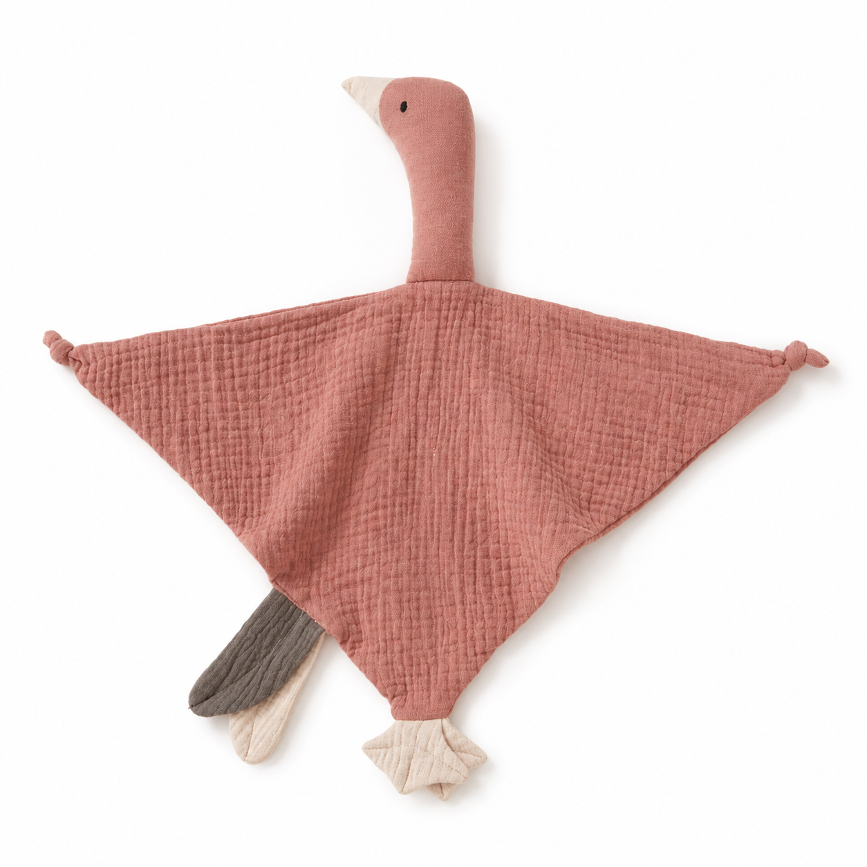 Doudou plat en mousseline - Oie Terre de sienne