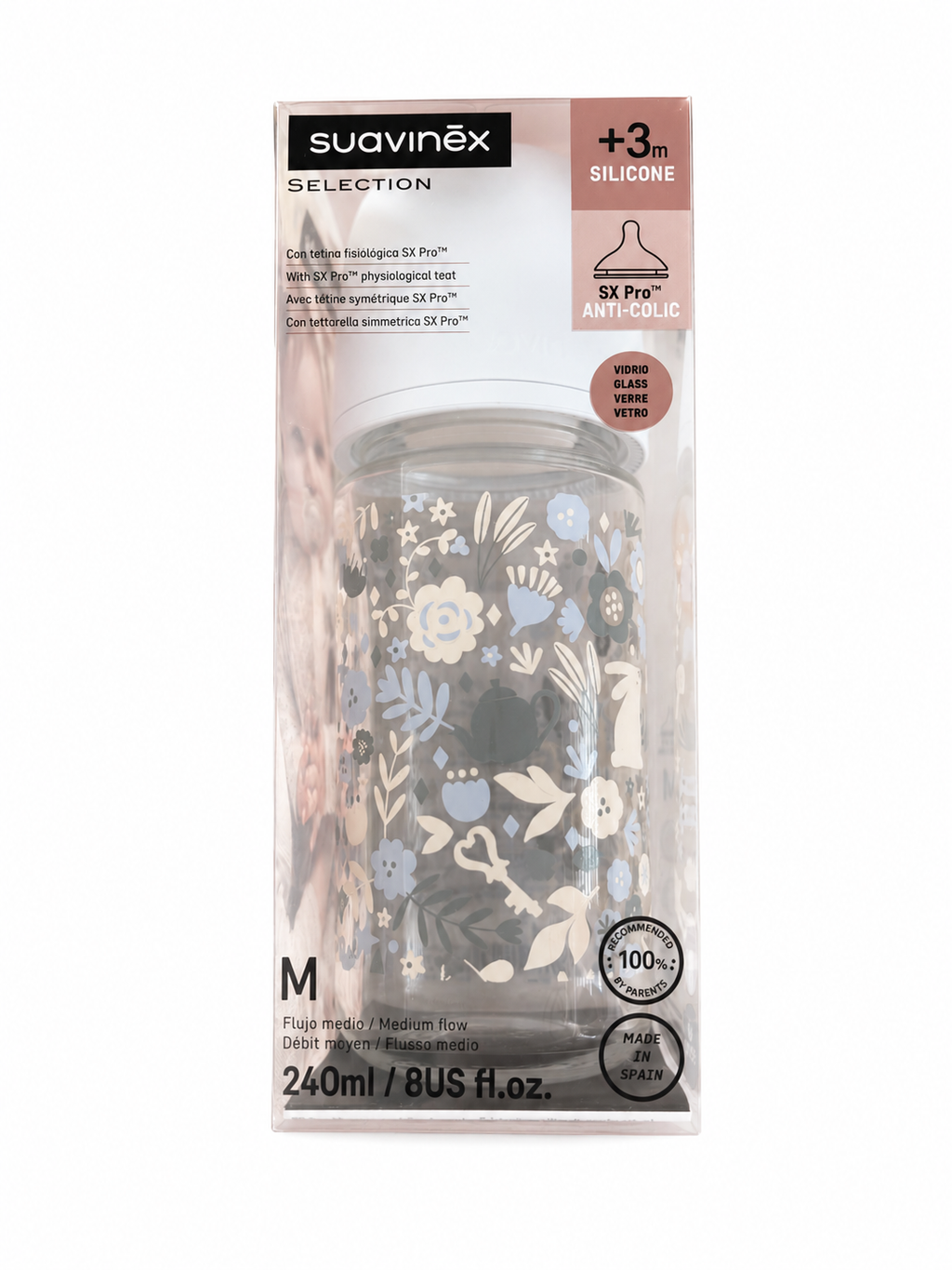 Biberon Suavinex en verre 240ml tétine SX Pro S - Wonderland