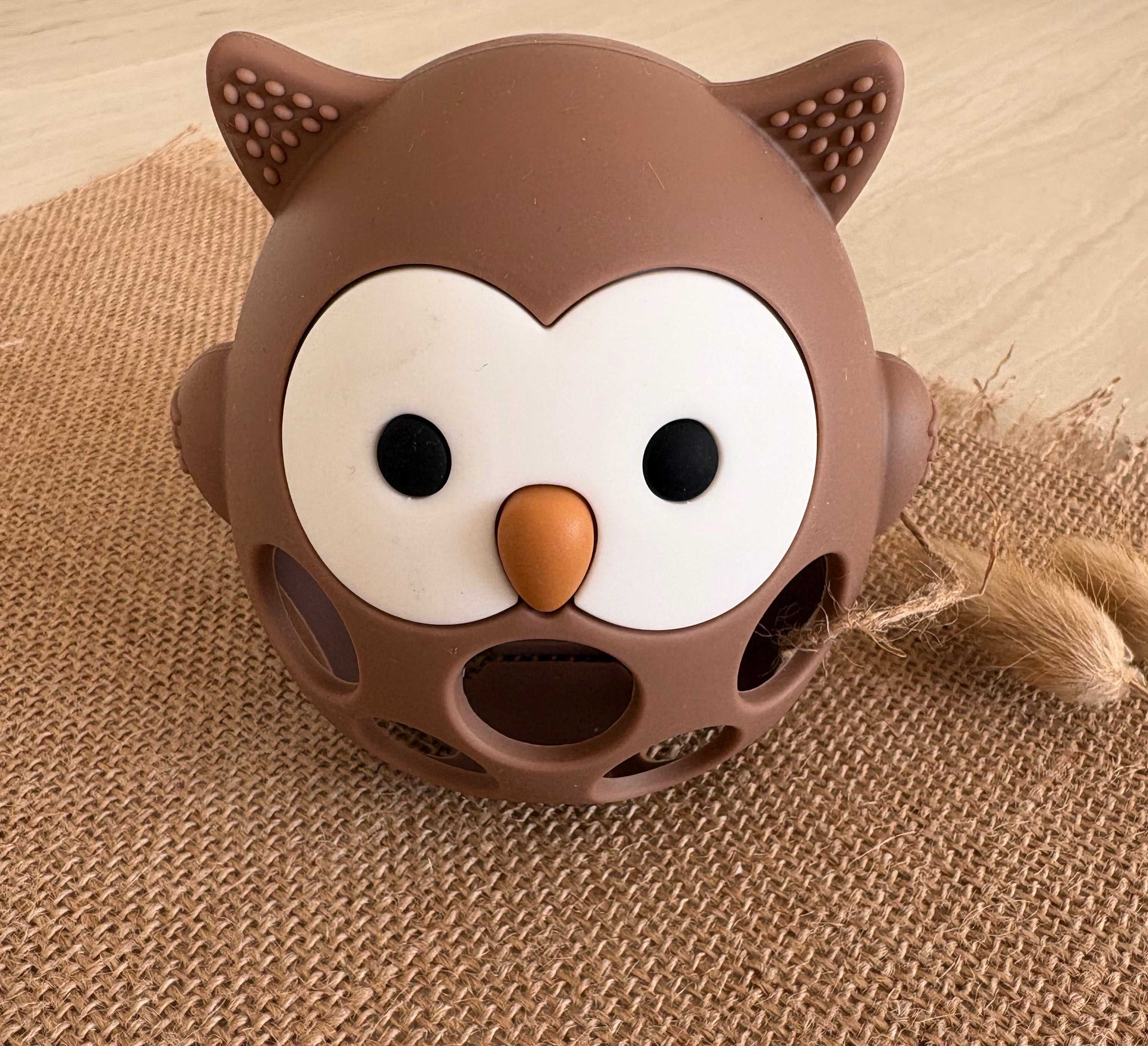 Anneau de dentition hibou en silicone - Marron