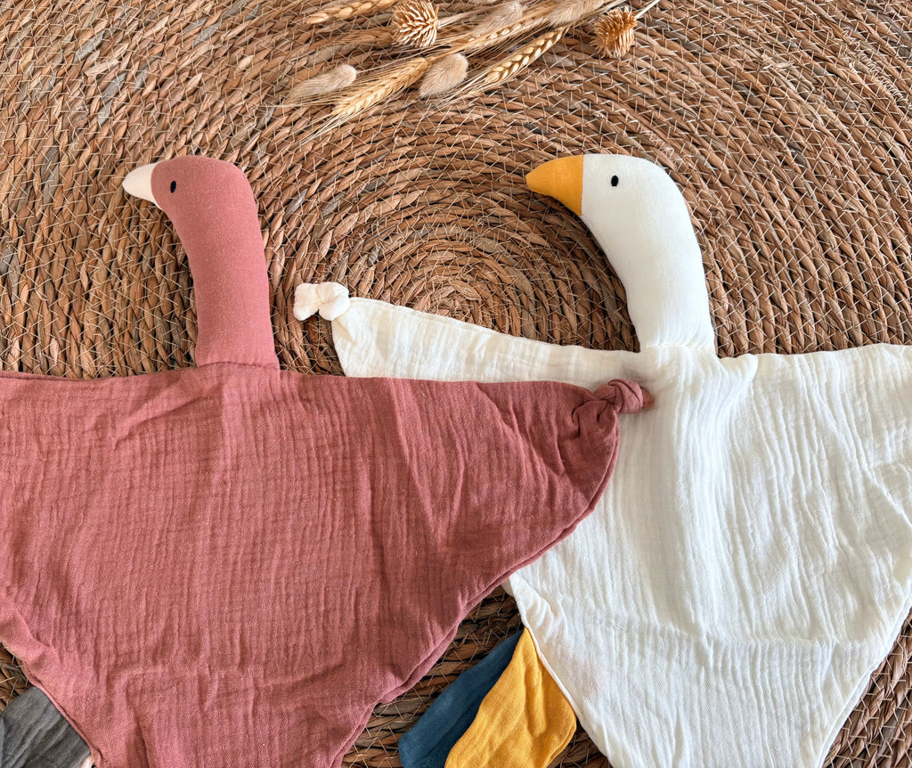 Doudou plat en mousseline - Oie Ecrue