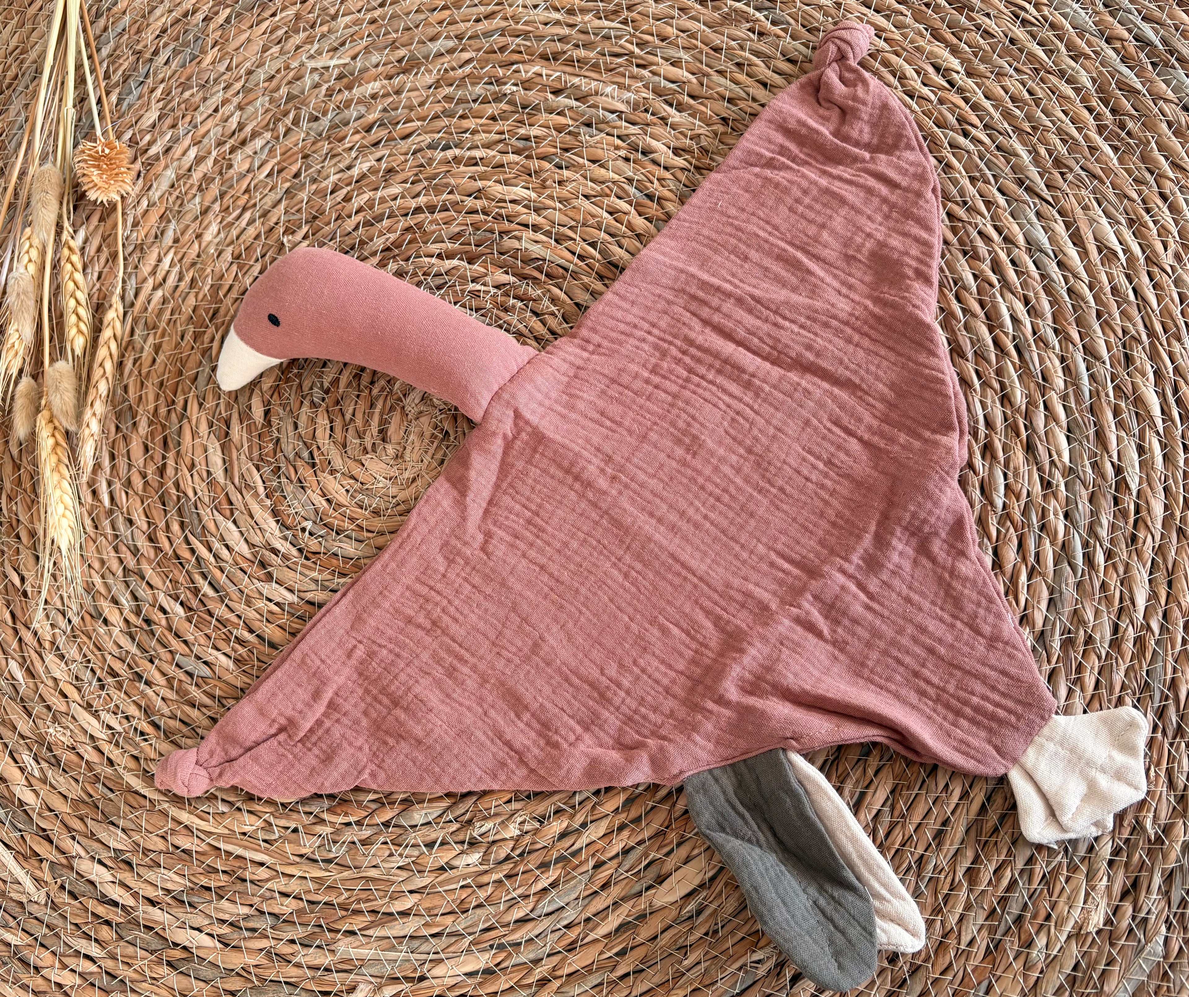 Doudou plat en mousseline - Oie Terre de sienne