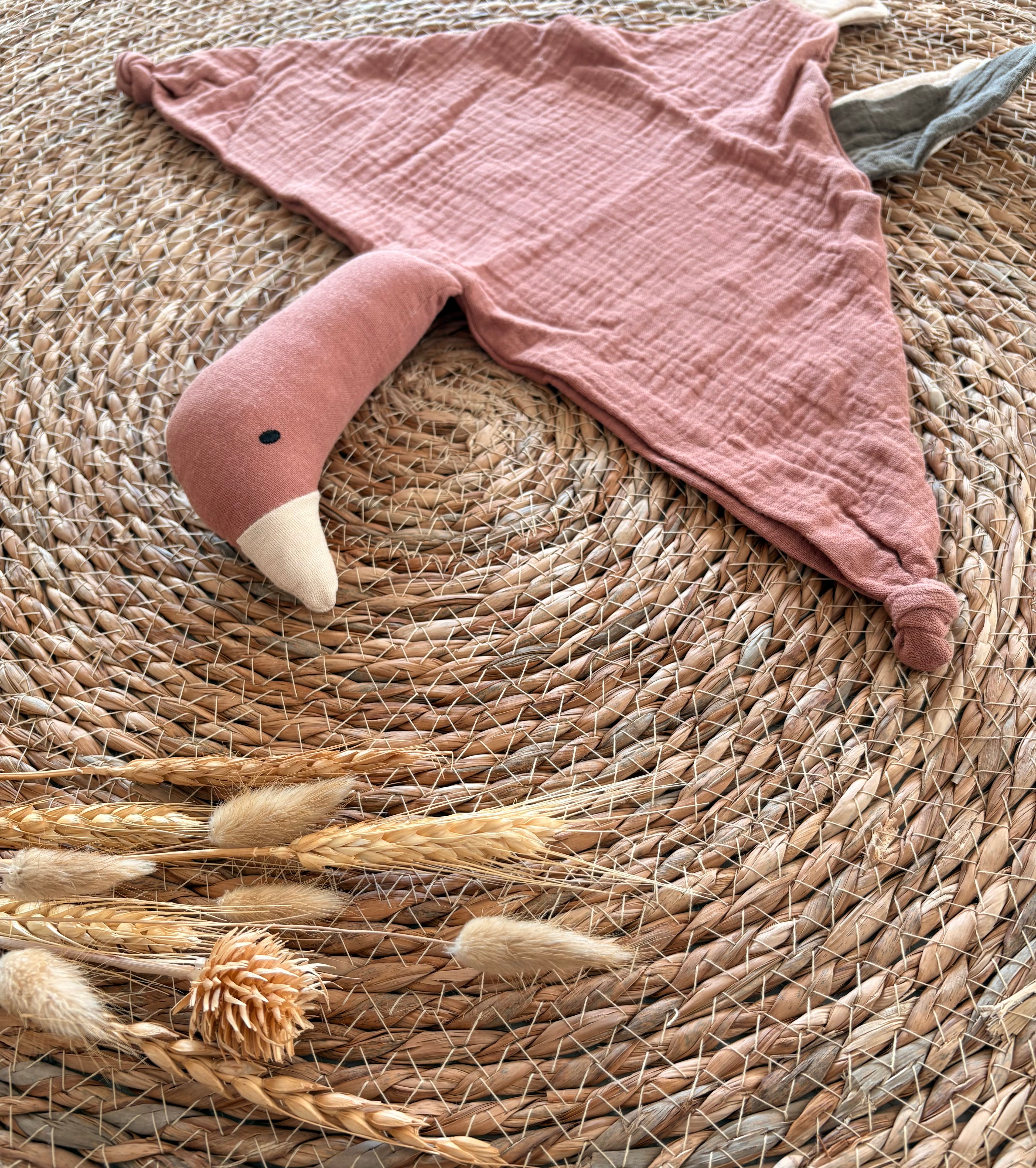 Doudou plat en mousseline - Oie Terre de sienne