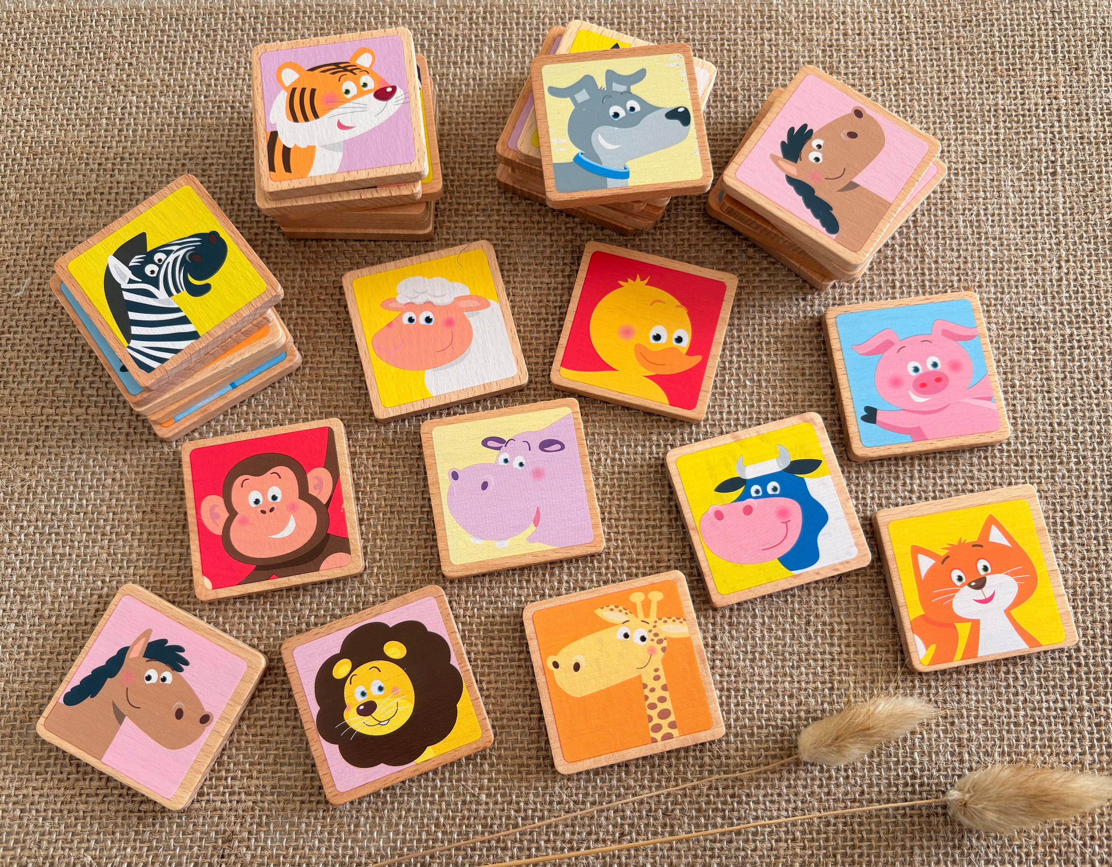 Jeu de mémoire en bois animaux – Memory éducatif enfant