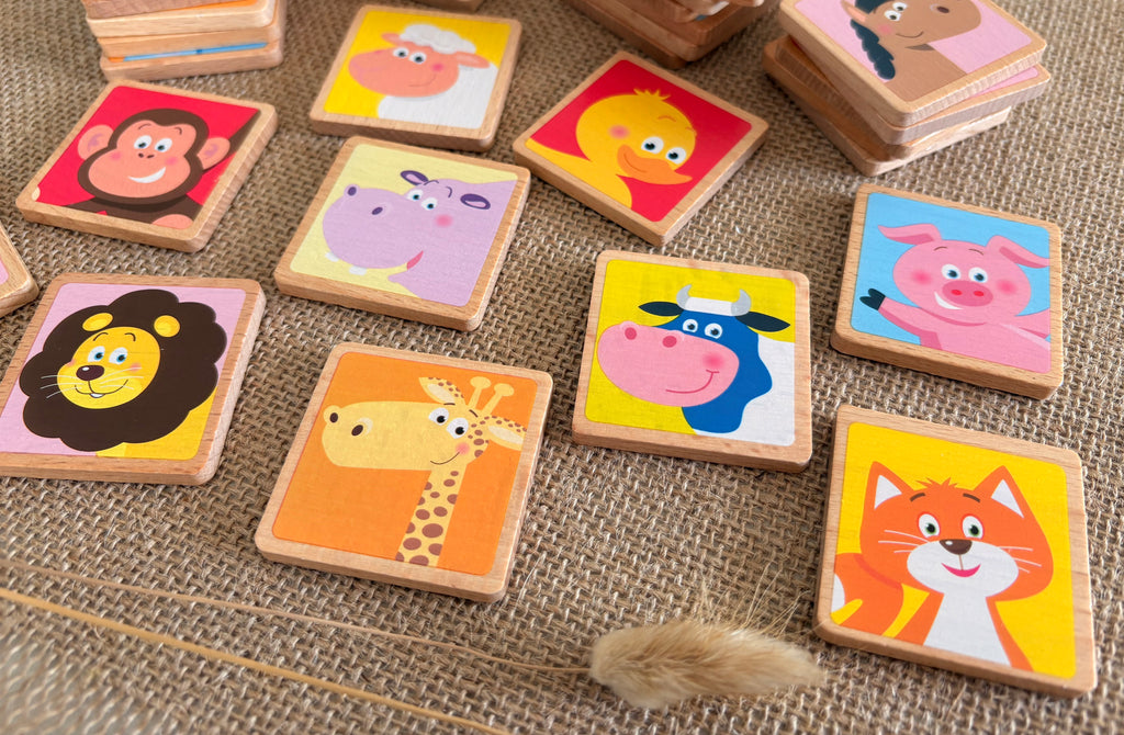 Jeu de mémoire en bois animaux – Memory éducatif enfant