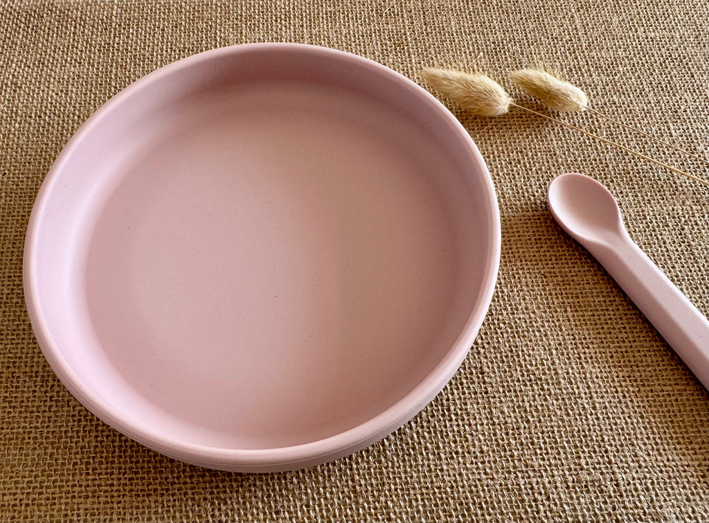 Assiette et cuillère en silicone – Mauve