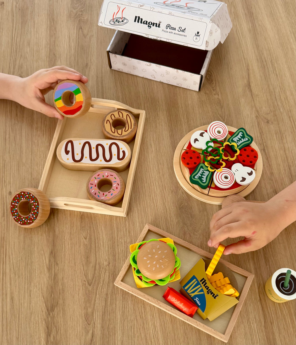 Jeu d'imitation en bois - Pizza & boite