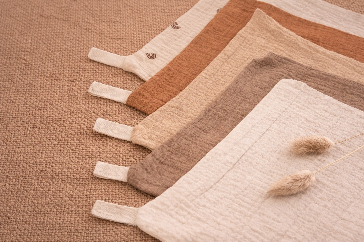 Débarbouillettes bébé en mousseline de coton bio – Lot de 5 tons naturels