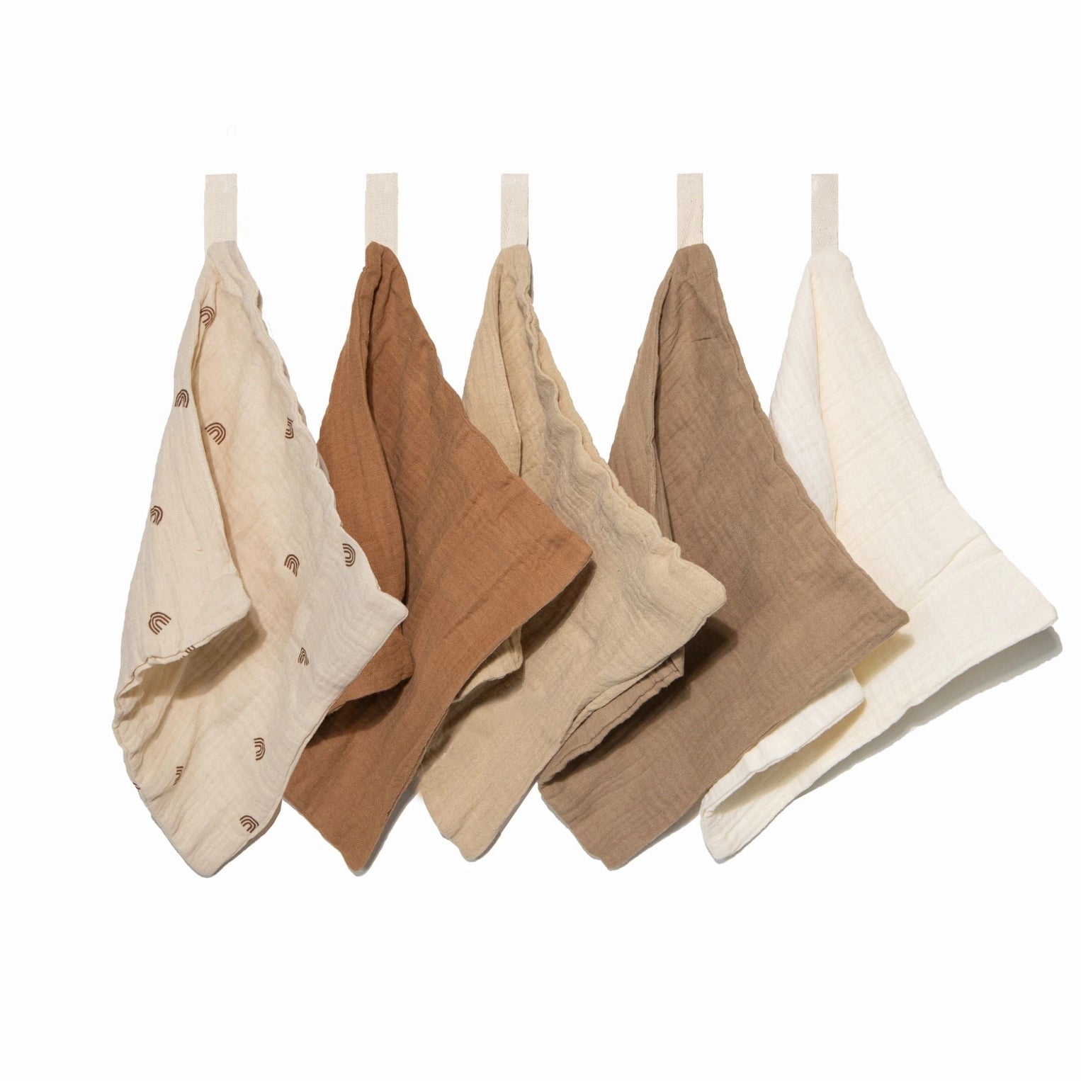 Débarbouillettes bébé en mousseline de coton bio – Lot de 5 tons naturels