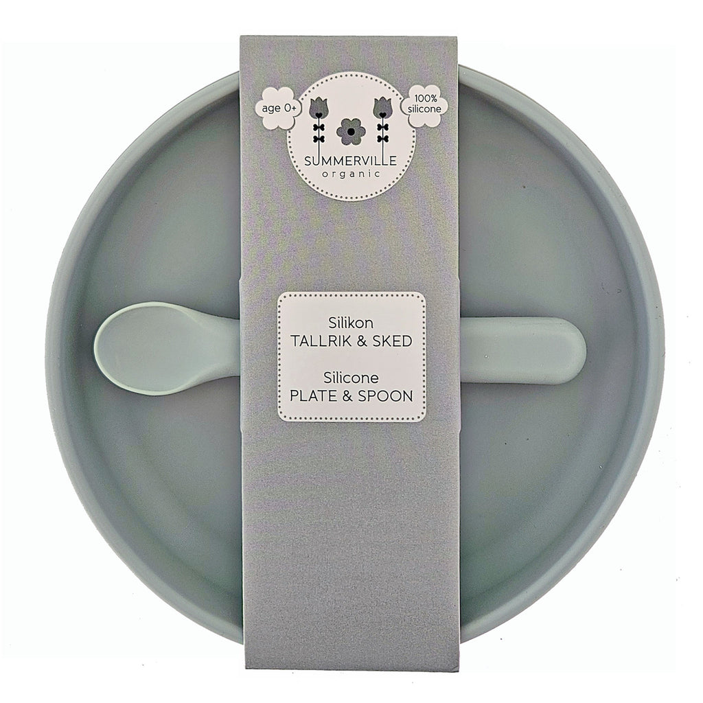 Assiette et cuillère en silicone – Gris