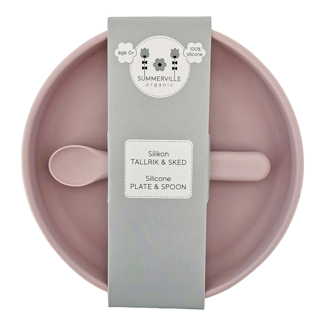 Assiette et cuillère en silicone – Mauve