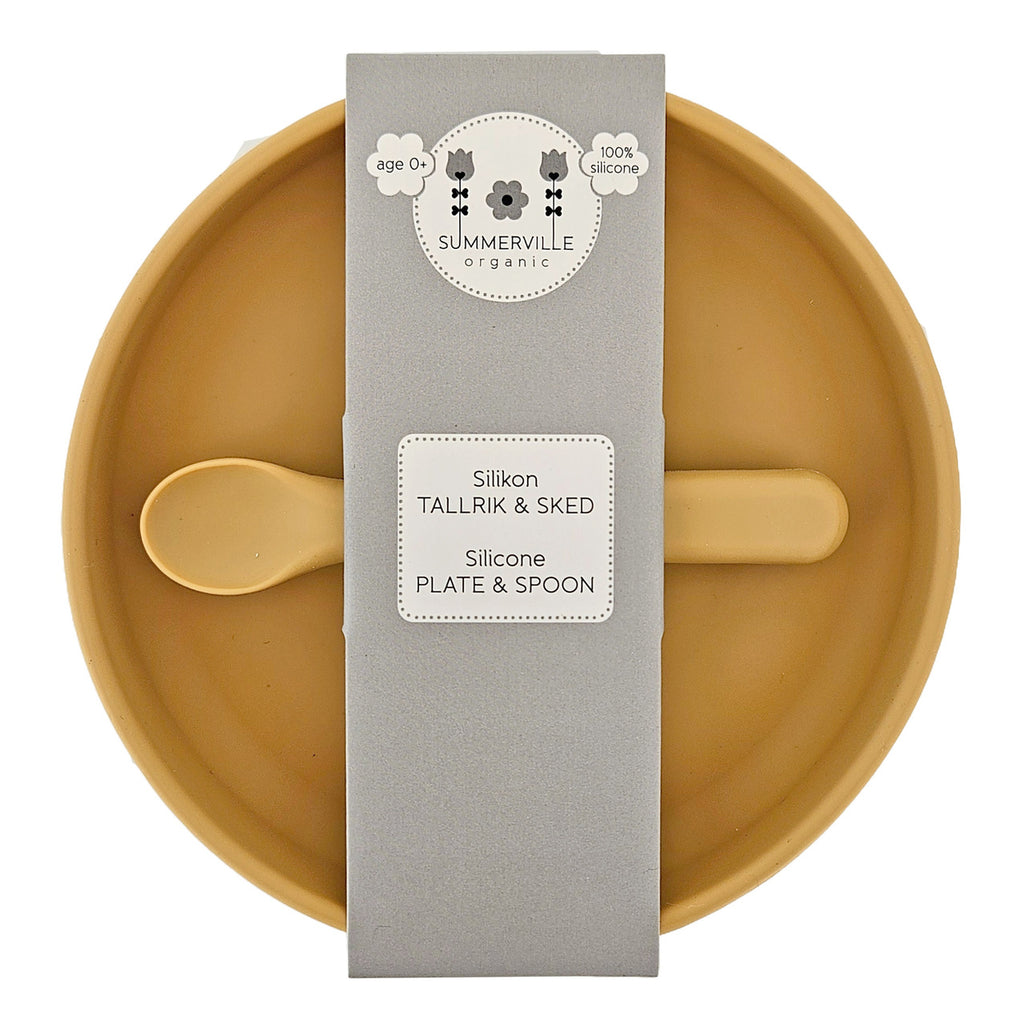 Assiette et cuillère en silicone - Moutarde
