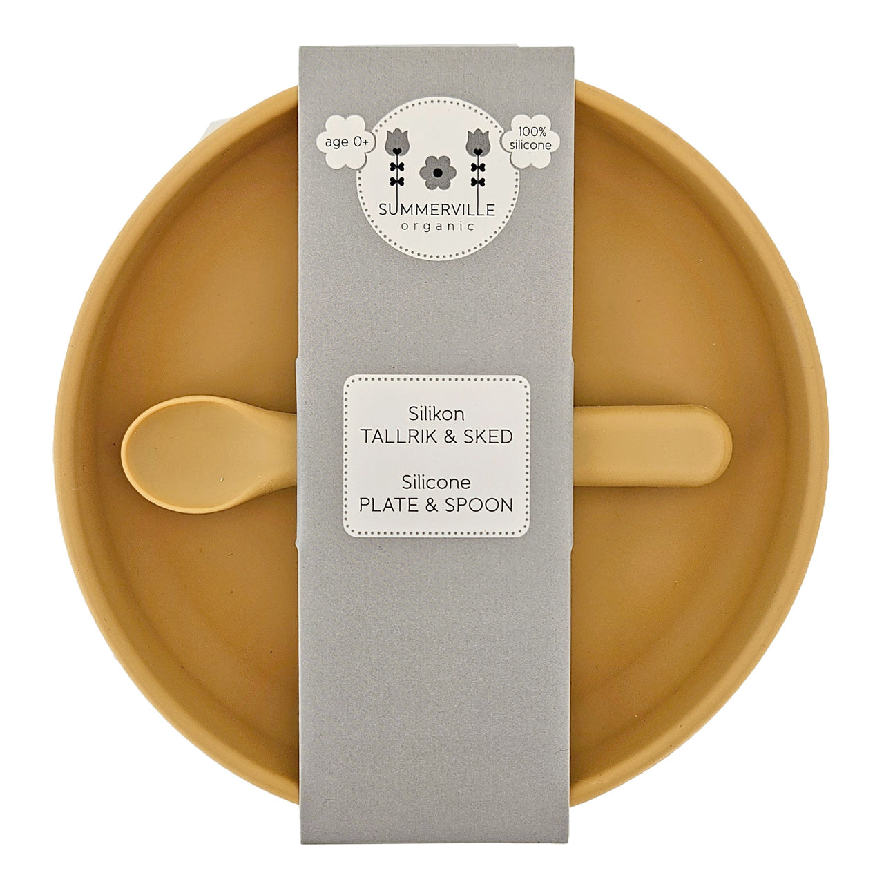 Assiette et cuillère en silicone - Moutarde