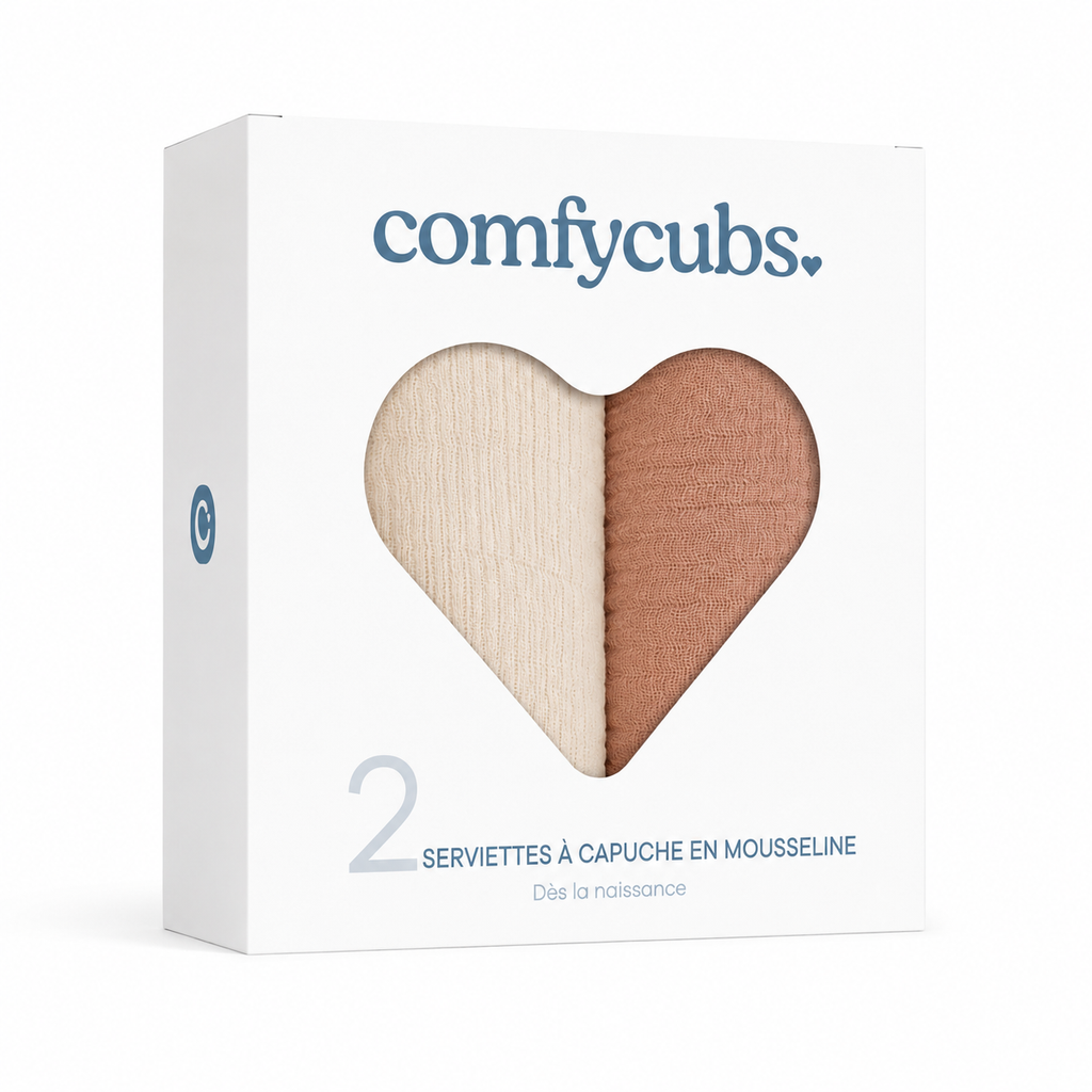 Serviettes de bain bébé à capuche en mousseline de coton x2 – Douceur naturelle