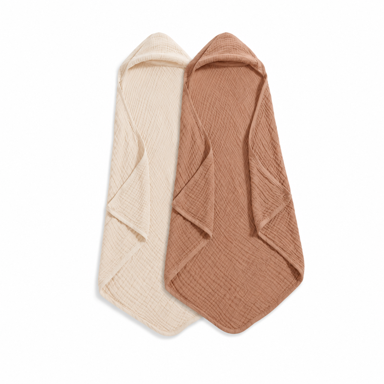 Serviettes de bain bébé à capuche en mousseline de coton x2 – Douceur naturelle