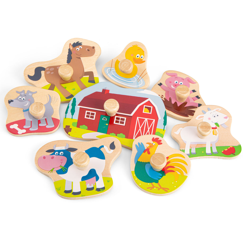 Puzzle à boutons en bois – Animaux de la ferme