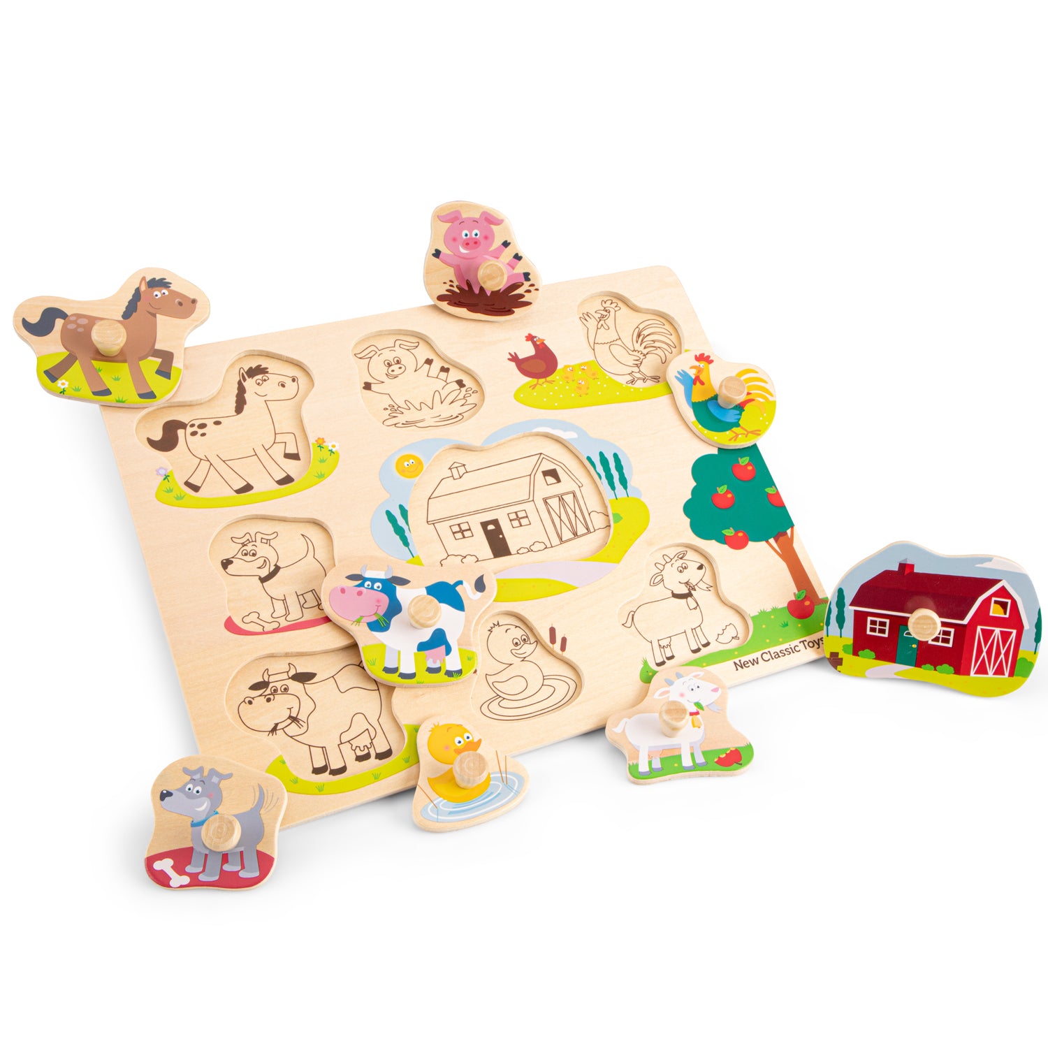 Puzzle à boutons en bois – Animaux de la ferme