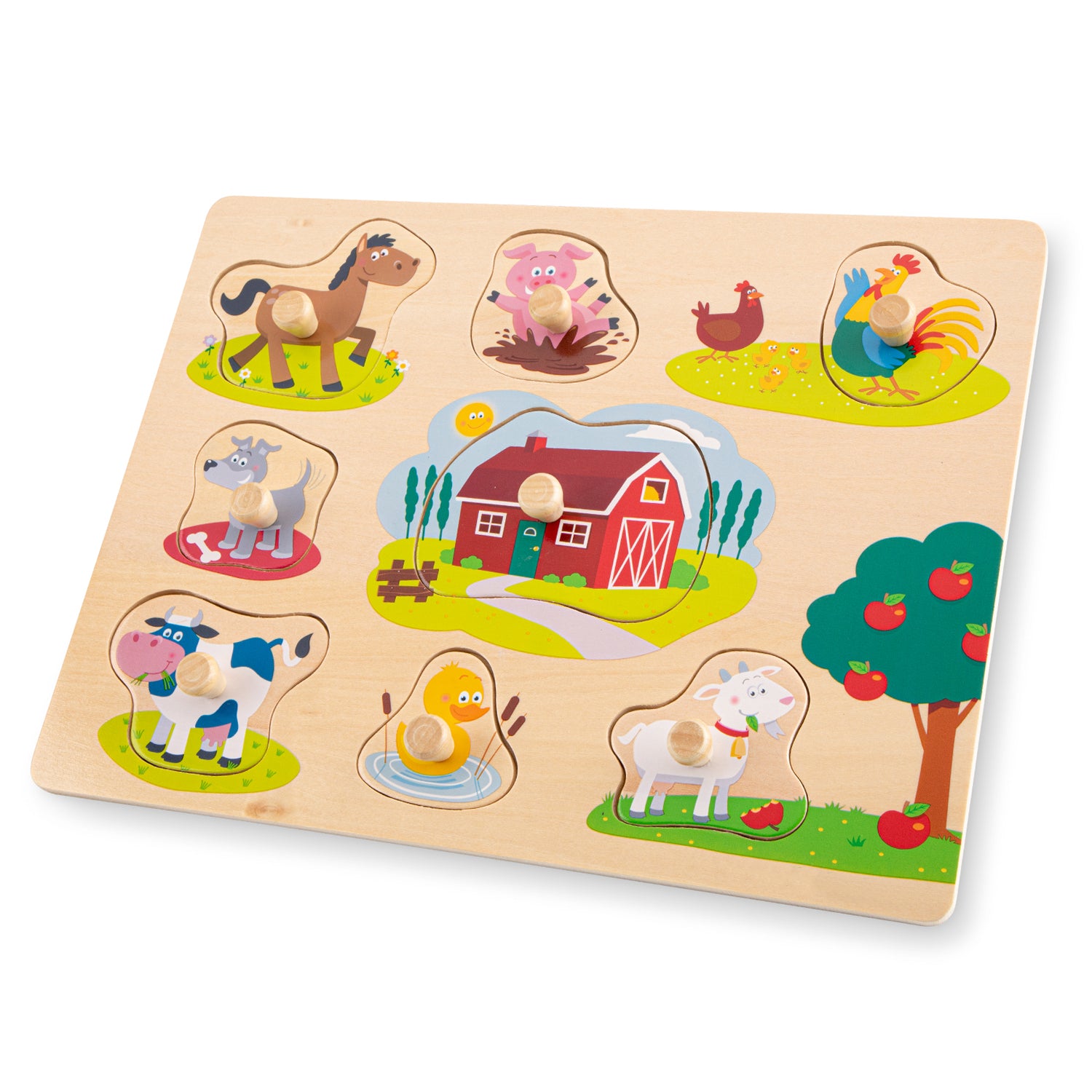 Puzzle à boutons en bois – Animaux de la ferme