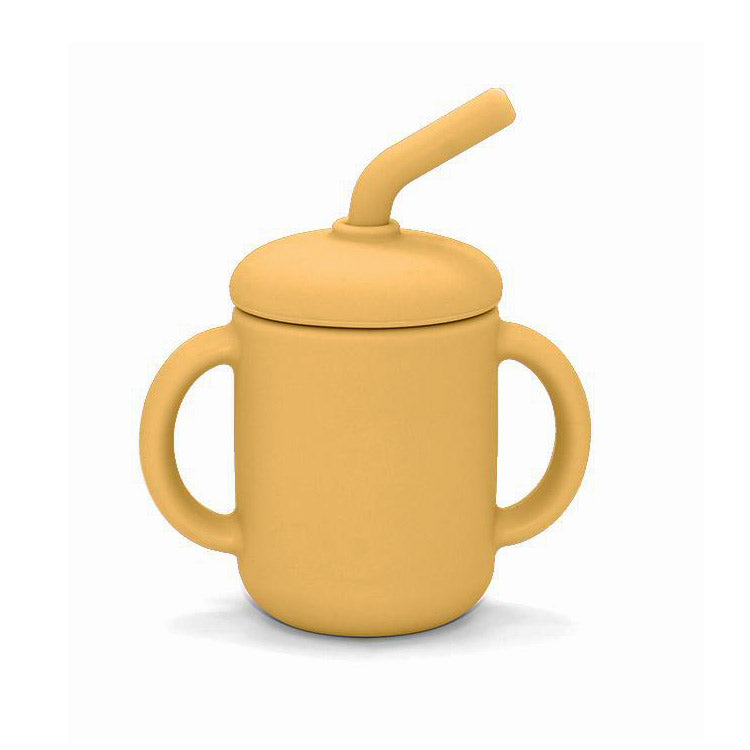 Tasse d'apprentissage avec paille en silicone – Moutarde