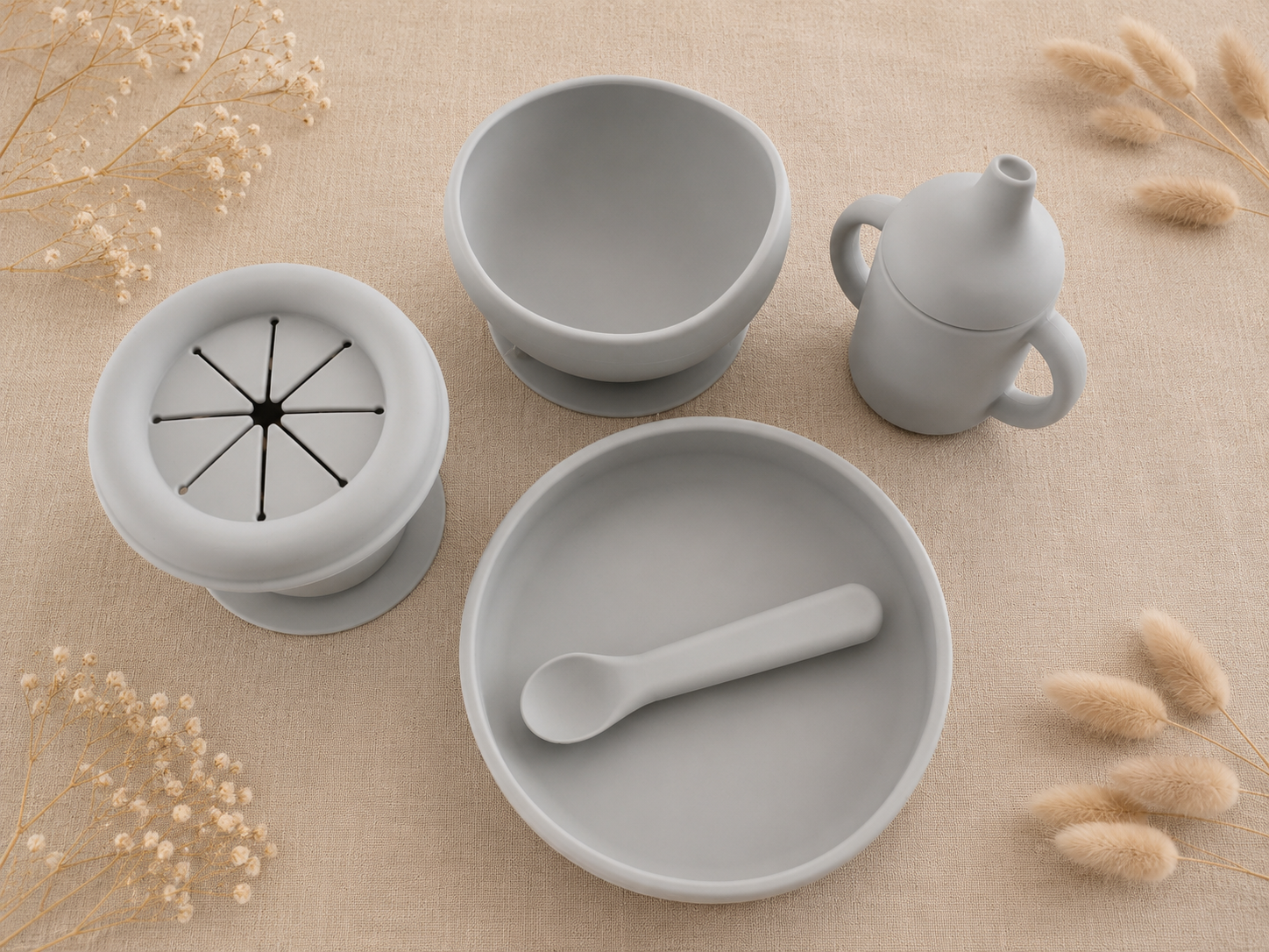 Assiette et cuillère en silicone – Gris